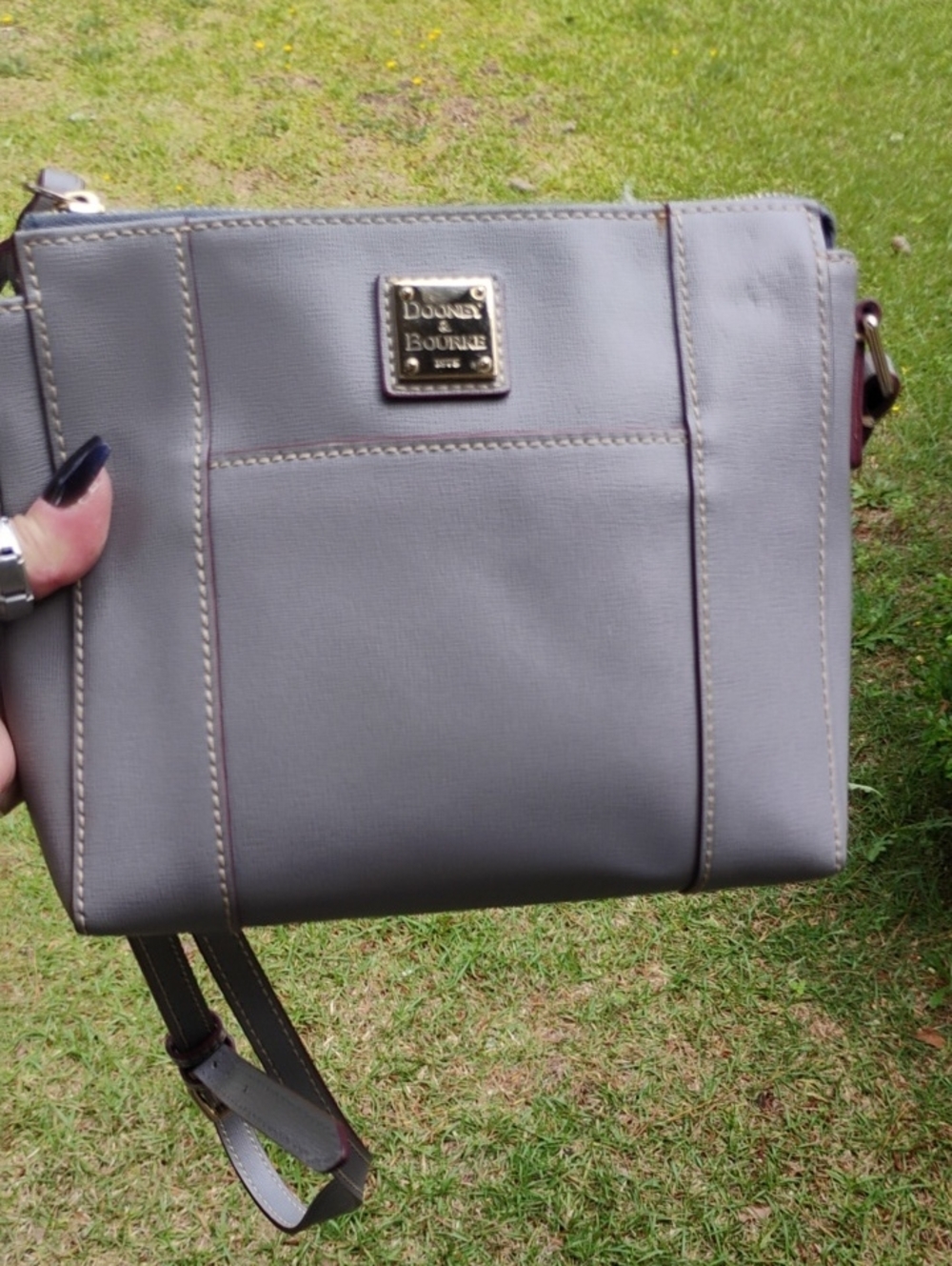 Dooney & Bourke Light Gray Crossbody Bag with Gold Plaque